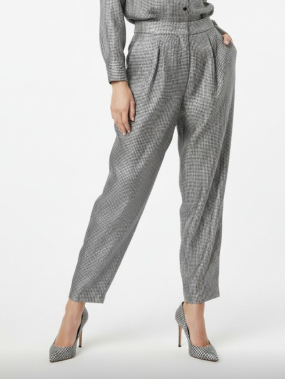 STYLE & CO.! PURE SILK! BLACK & WHITE MICRO PLAID FINISH HIGH WAIST SLACKS!SZ 14